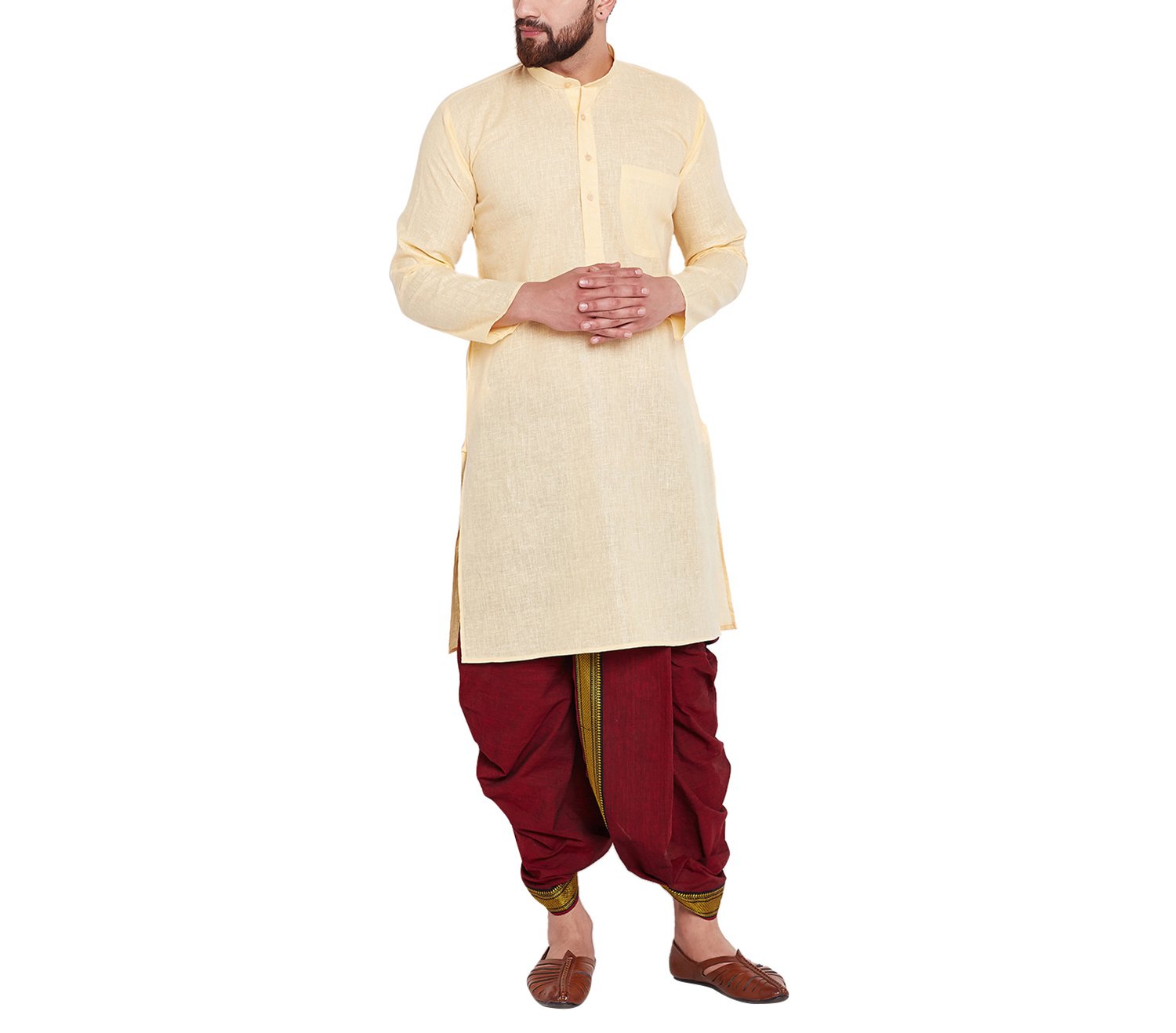 sojanya (Since 1958 Men's Brown and Black Cotton Dhoti Kurta Set-picture-33