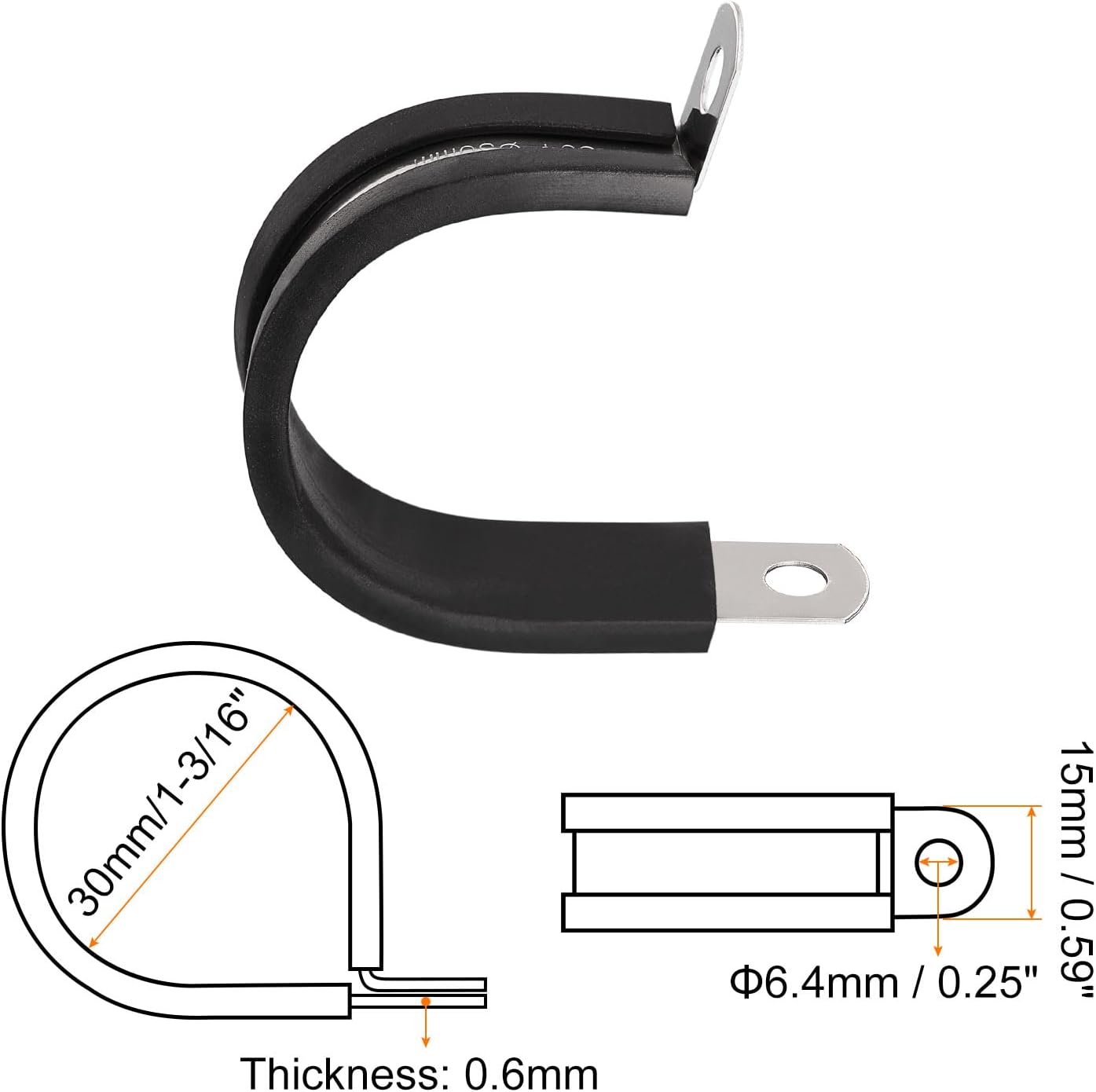 uxcell 24Pcs 1-3/16 Inch(30mm) Cable Clamp 304 Stainless Steel Rubber Cushioned Insulated Clamp R Shape Metal Clamp for Tube Pipe Wire