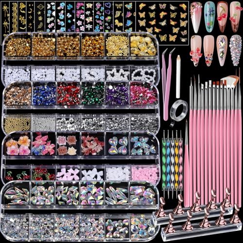 Teenitor 4 Boxes Nail Charms and Gems Set, Nail Rhinestones Nail ...