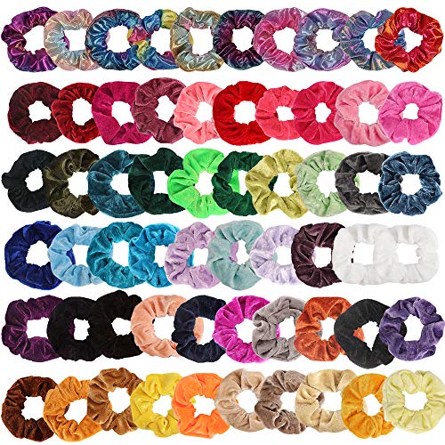 60 Pcs Hair Scrunchies Velvet Scrunchies Cotton Scrunchies Hair Ties Ropes Elastic Hairbands Ponytail Holder Hair Scrunchy Bobbles Hair Accessories for Women Girls 60 Colors ( 50 Velvet + 10 Metallic