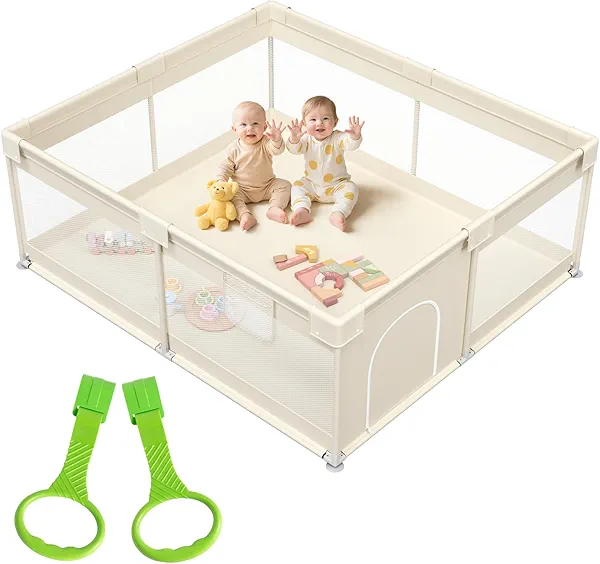 Mloong Large Baby Playpen for Toddler - 69×59in Babies Play Pen Playard Active Center Beige