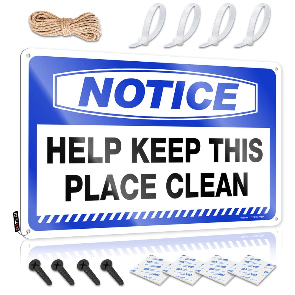 HELIOFORGE Garage Accessories For Man Cave Notice Help Keep This Place Clean Tin Sign Funny Signs Metal Funny Bar Signs For Home Bar(30X40CM)