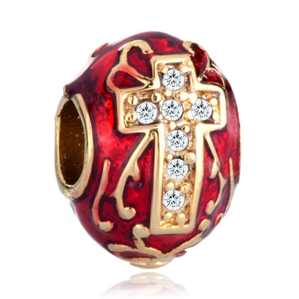 Red Drip Gum Celtic Cross Clear Swarovski Elements Crystal Faberge Egg Beads Fits Pandora Charms, Crystal