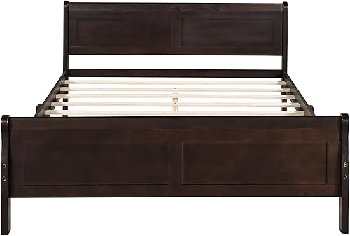 Miniatura 39 de Merax Base de cama de madera tamaño individual, base de colchón con cabecero, estribo, soporte de listones de madera, color espresso