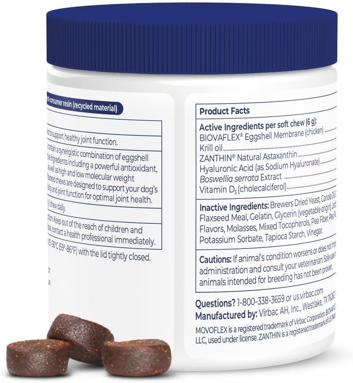 Miniatura 9 de MOVOFLEX Virbac - Suplemento avanzado de apoyo articular para perros, soporte de cadera y articulaciones, suplemento para articulaciones y cadera
