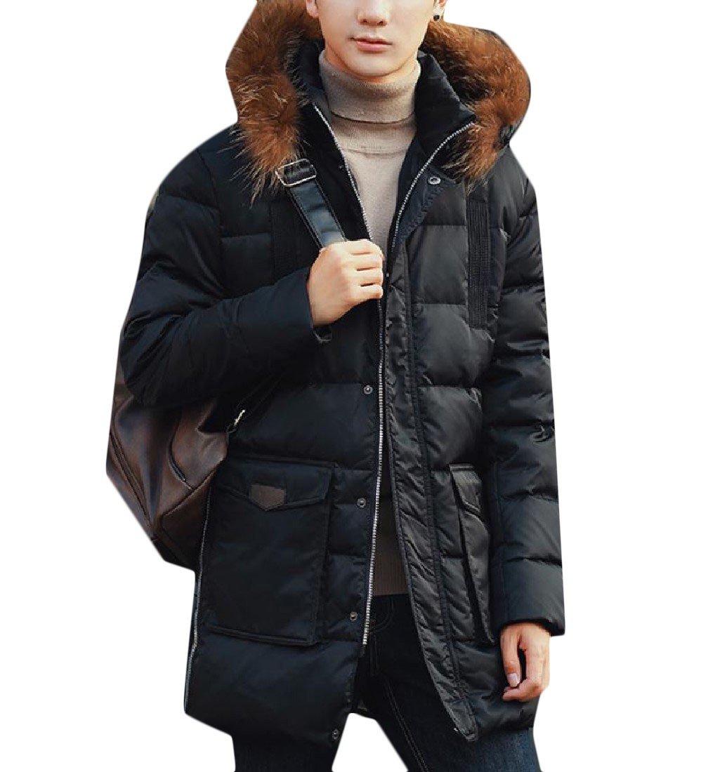Buy Sheng Xi Men Snowsuit Outwear Slim Mid-long faux fur Plus Size Padded Coat, Black, M — BookShops.in