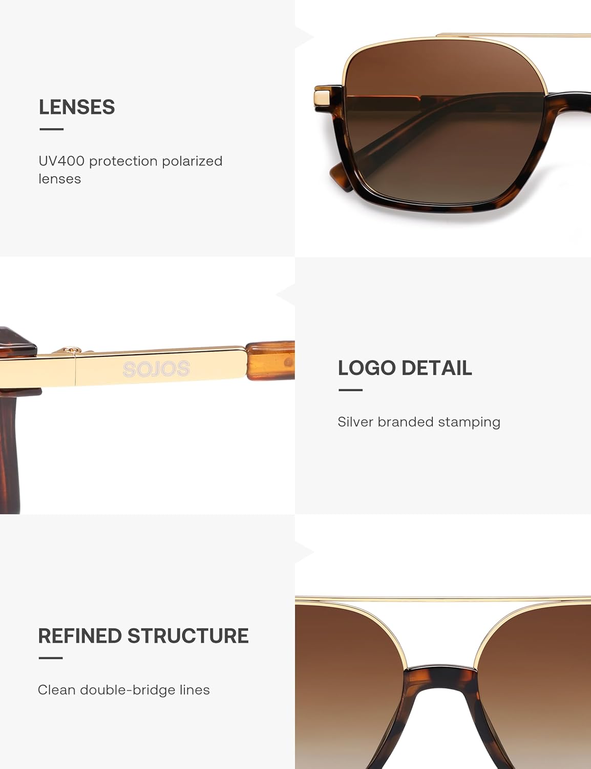 SOJOS Trendy Aviator Sunglasses for Women Men Polarized Retro Square Y2K Oversized Sun Glasses SJ2659 - Image 5