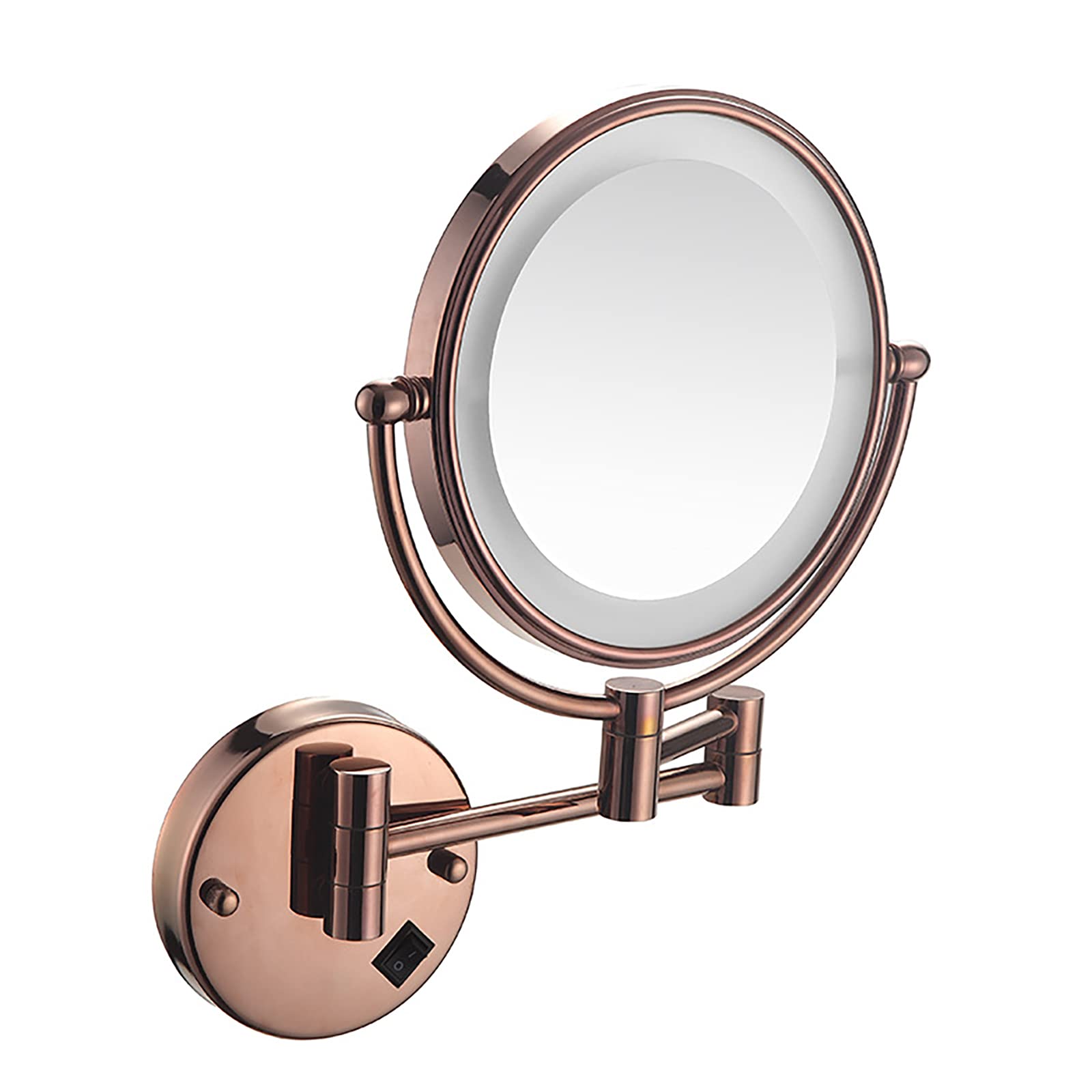 WYCSAD Espejo de Maquillaje LED de Montaje en Pared con Aumento de 3X, Espejo de tocador Giratorio de 360° de Doble Cara de 8 Pulgadas con Enchufe para Dormitorio o baño, Dorado (Oro Rosa) Decoration