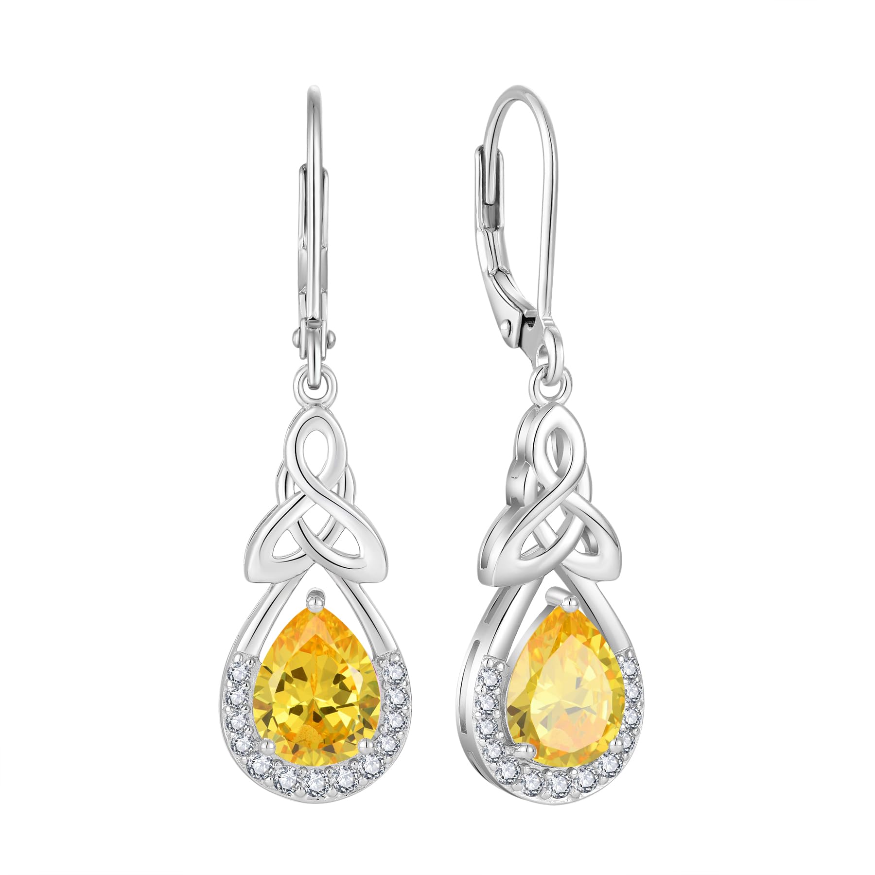 FJ Keltischer Knoten Ohrringe Damen 925 Sterling Silber Unendlichkeit Tropfen Hängend Geburtsstein Ohrringe Irischer Glücksschmuck Geschenke für Frauen