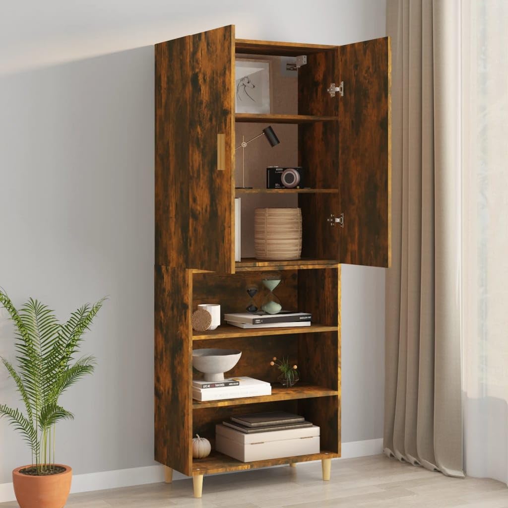 Armoire Murale Suspendue en Bois d'ingénierie chêne fumé 69,5x34x90 cm avec 3 Compartiments pour Rangement Pratique et décoration dans Salon Salle à Manger ou Chambre