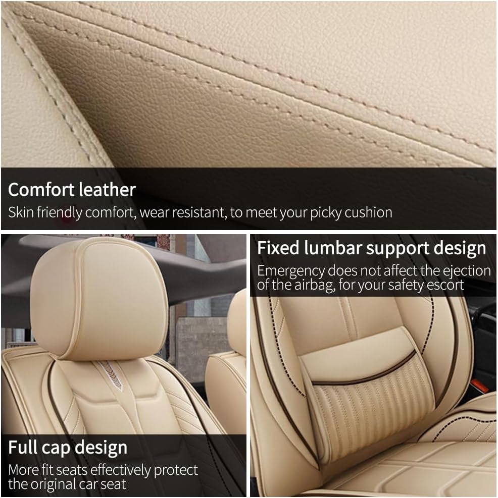 Leather Car Seat Cover for Nissan Maxima 2004-2023,Waterproof car seat Covers with Lumbar Support,Comfortable Breathable Seat Cover,Easy to Install(5PCS Comfort,Beige)