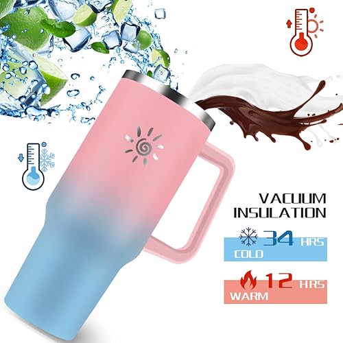 Miniatura 3 de YPNMR Vaso de 40 onzas con asa y tapa con popote, taza de viaje de acero inoxidable aislada al vacío, taza de gran capacidad a prueba de fugas