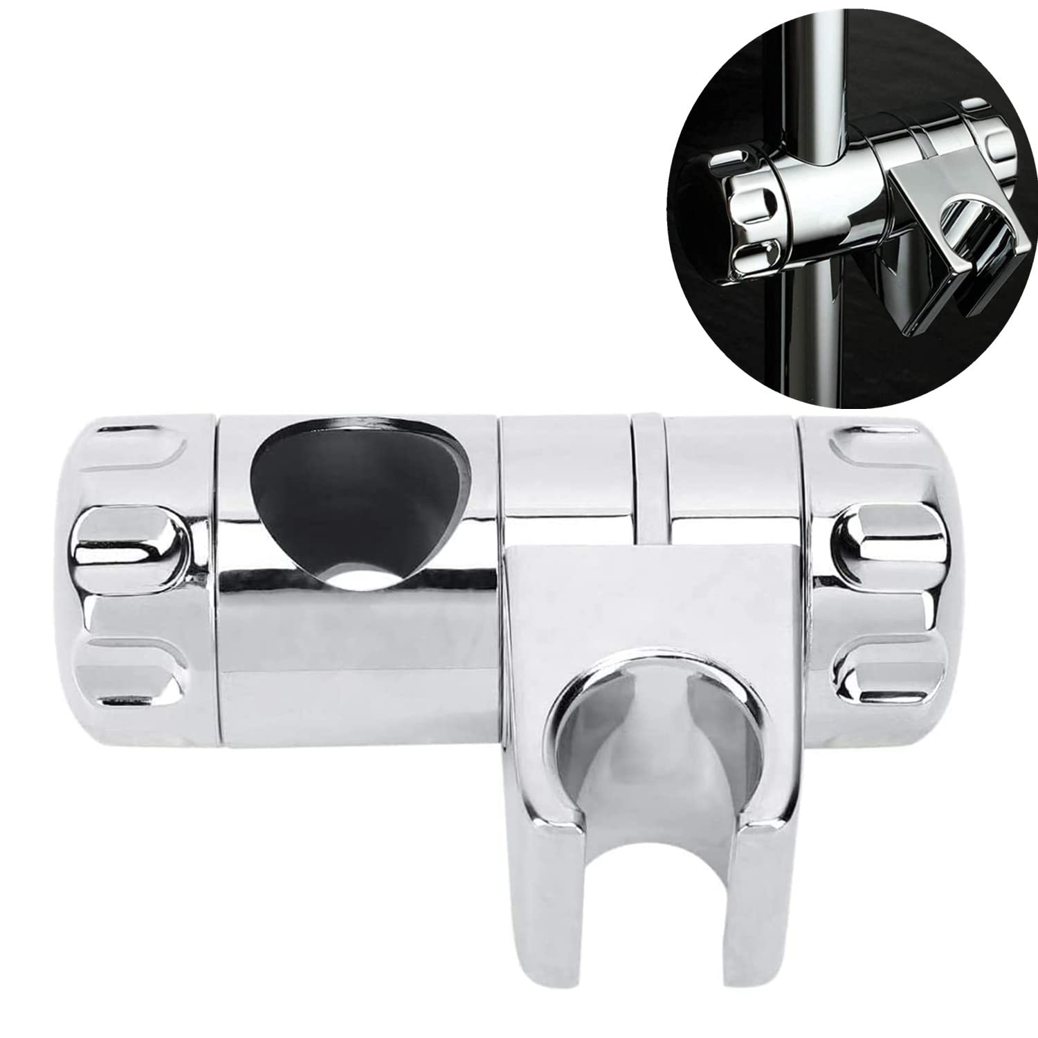 JieGuanG Shower Head Holder, Adjustable Slide Bar Shower Head Bracket ABS Handheld Shower Mounting Bracket for 25mm Grab Bar, Slide Bar and Shower Rail, Sliver