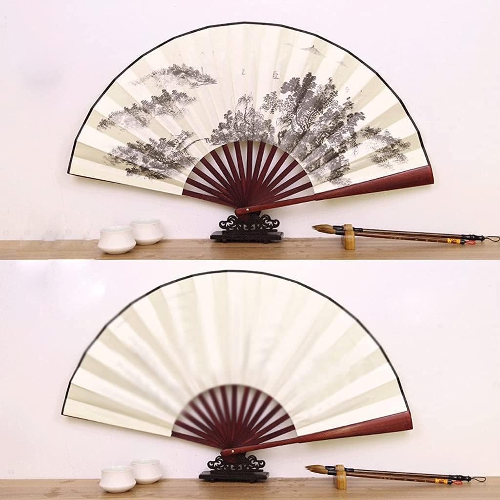 Folding Fan 10 Inch Chinese Folding Fan, Printed and Carved, Bamboo Silk Fabric Antique Folding Fan Men Fan Home Ceremonial Decorative Folding Fan (Color: E)