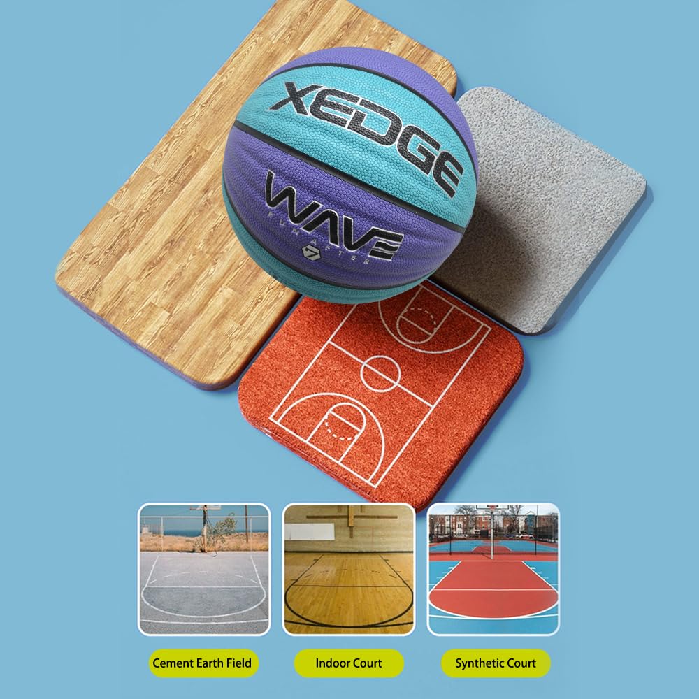 XEDGE Baloncesto de 74.9 cm, tamaño 7, para interiores y exteriores, juego de baloncesto de cuero ondulado con bolsa de transporte, agujas y bomba