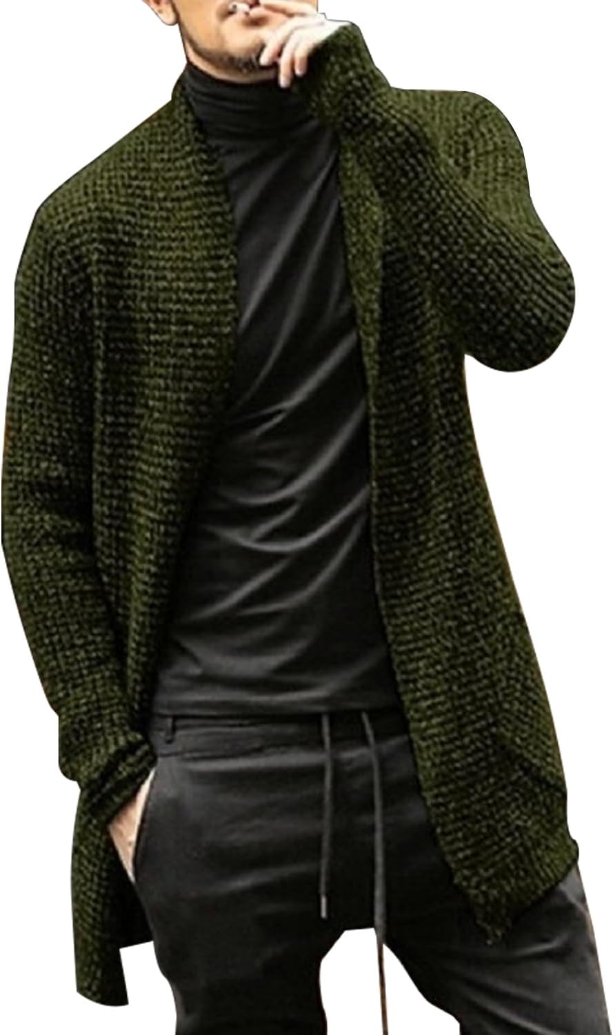 utcoco Mens Cardigan Sweaters Casual Open Front Long Sleeve Sweater Coat with Pocket