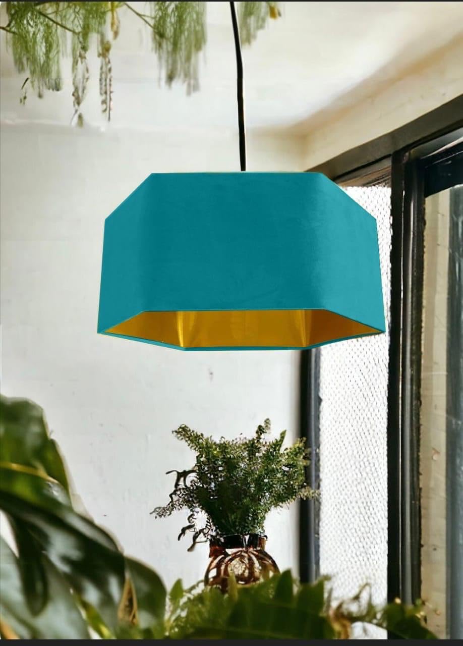 New Handmade by Order Hexagon Shape Aqua Blue Velvet lamp Shade Pendant lamp Light Shade with Metallic Linings