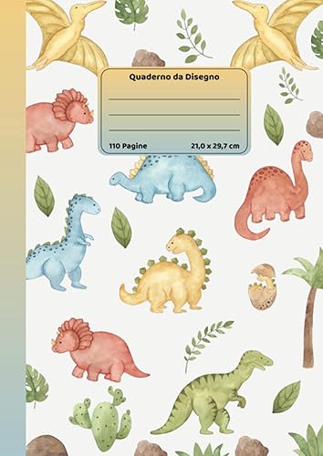 Quadernone a Fogli Bianchi: quaderno senza righe per disegnare, scrivere e dipingere | Formato A4 (21,0 x 29,7 cm) 110 pagine | Dinosauri