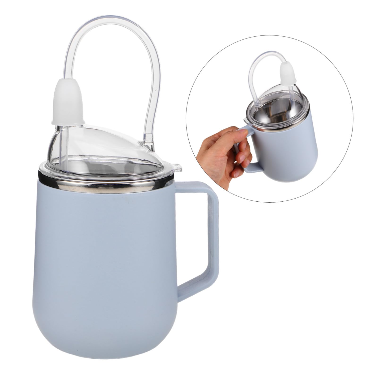 BESTYASH Auslaufsicherer Pflege-schnabelbecher für Senioren Edelstahl Trinkbecher mit Strohhalm Ergonomischer Griff Aspiration-schutz für Wasser Milch Suppe Liegende Pflege