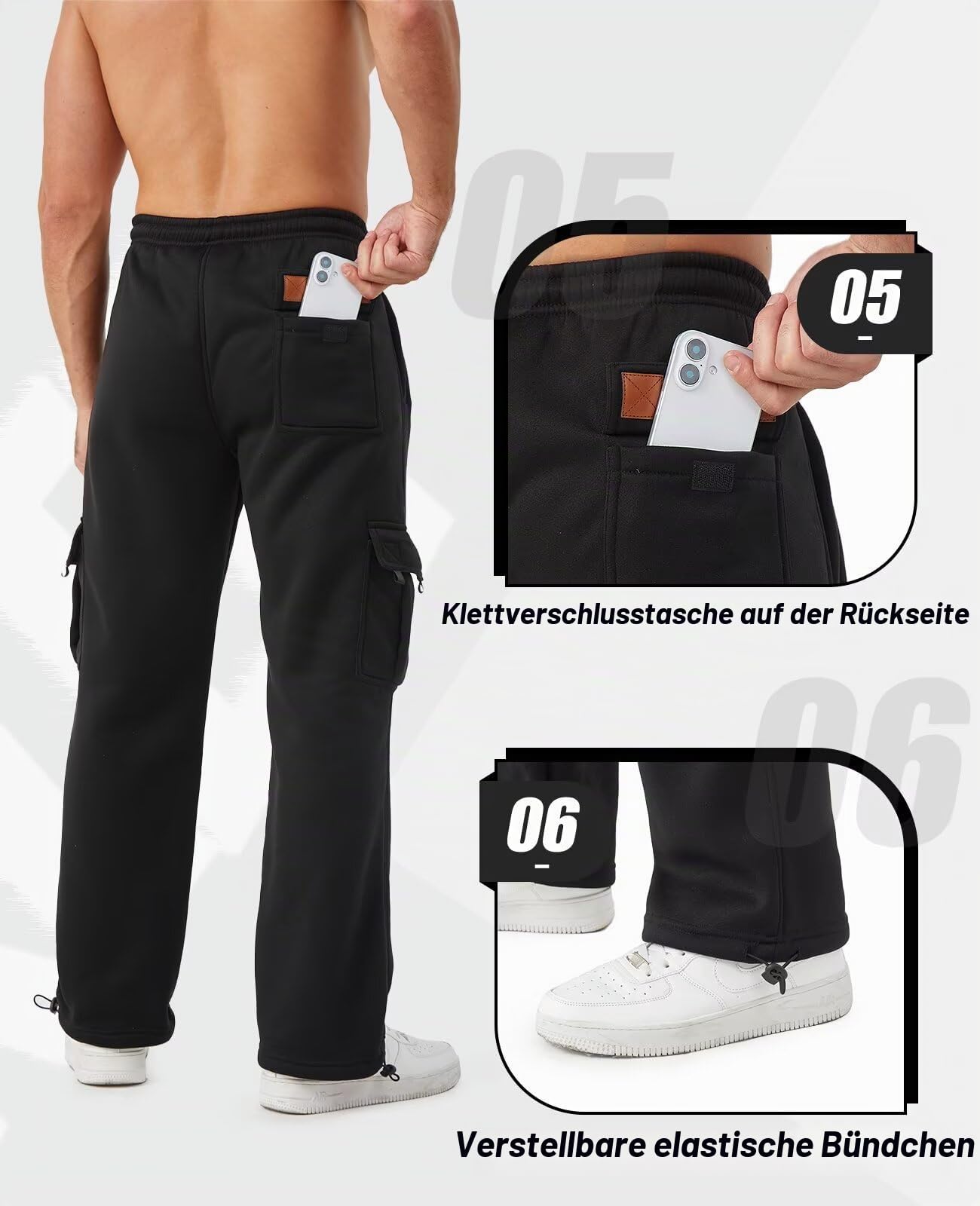 3er-Pack Cargo Jogginghose Herren, Cargohose Herren mit Taschen Trainingshosen Herren Fleece Bequeme Passform-Sporthose Herren Lang Taktische für Wandern