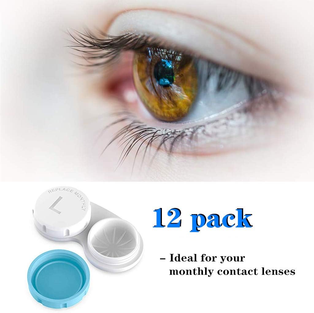 12 Pack Colored Contact Lens Case for Women Men, No Leak Hard Contact Case Organizer with Carrying Travel Holder - One Year Bulk Supply