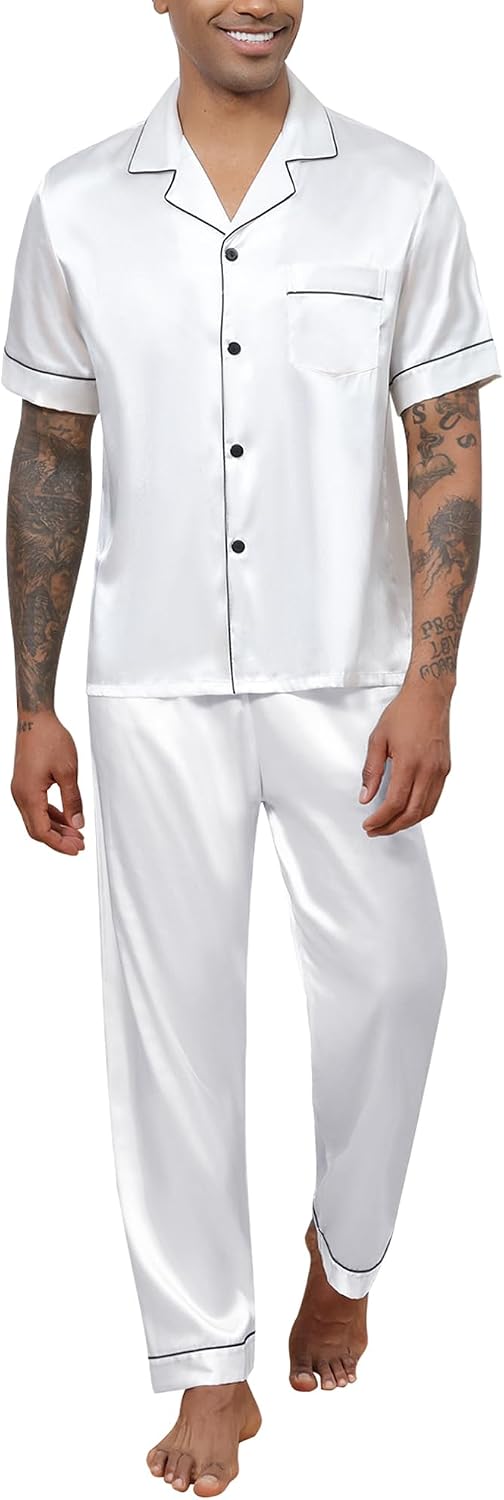 SWOMOG Women's Silk Satin Pajama Set – Short Sleeve, Button-Down Top & Comfy Shorts | Perfect Sleepwear & Lounge Set - View #10
