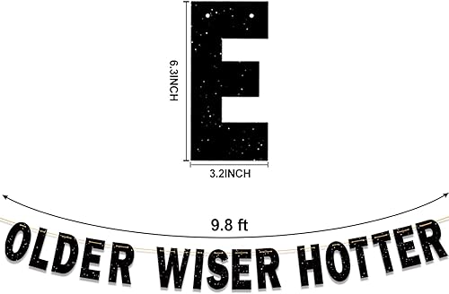 Miniatura 4 de Black Older Wiser Hotter, divertido cartel de cumpleaños para hombres y mujeres, decoraciones de fiesta de cumpleaños con purpurina