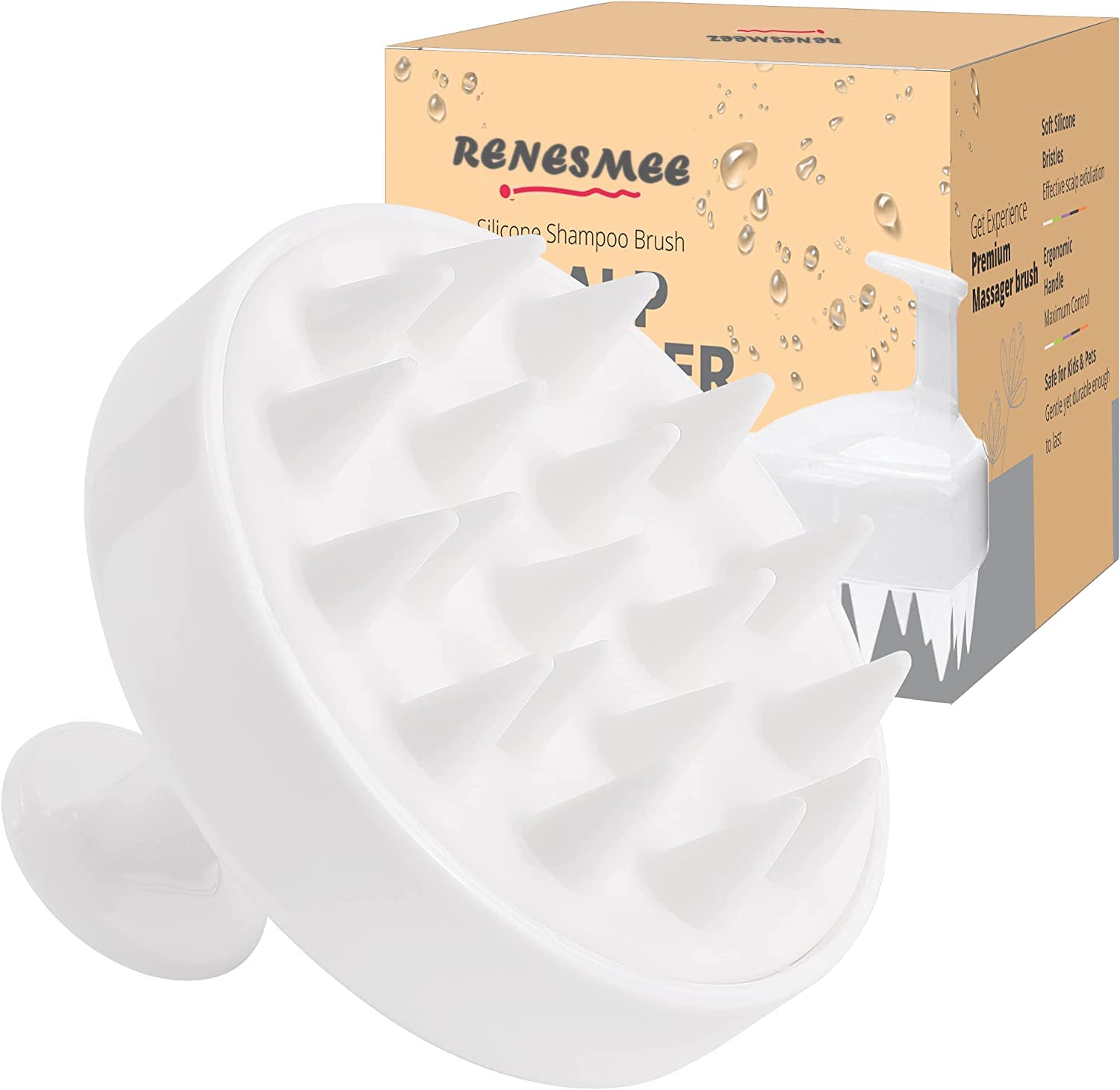 RENESMEE Hair Scalp Shampoo Massager Brush - Silicone Bristles - White