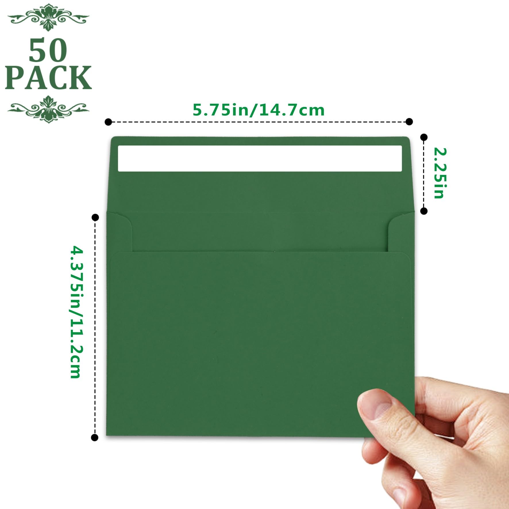 Paquete de 50 sobres de invitación, sobres de postal, sobres A2 verdes, sobres para invitaciones, sobres para tarjetas de 4.5 x 5.5 pulgadas, tarjetas de felicitación, sobres autoadhesivos para fotos