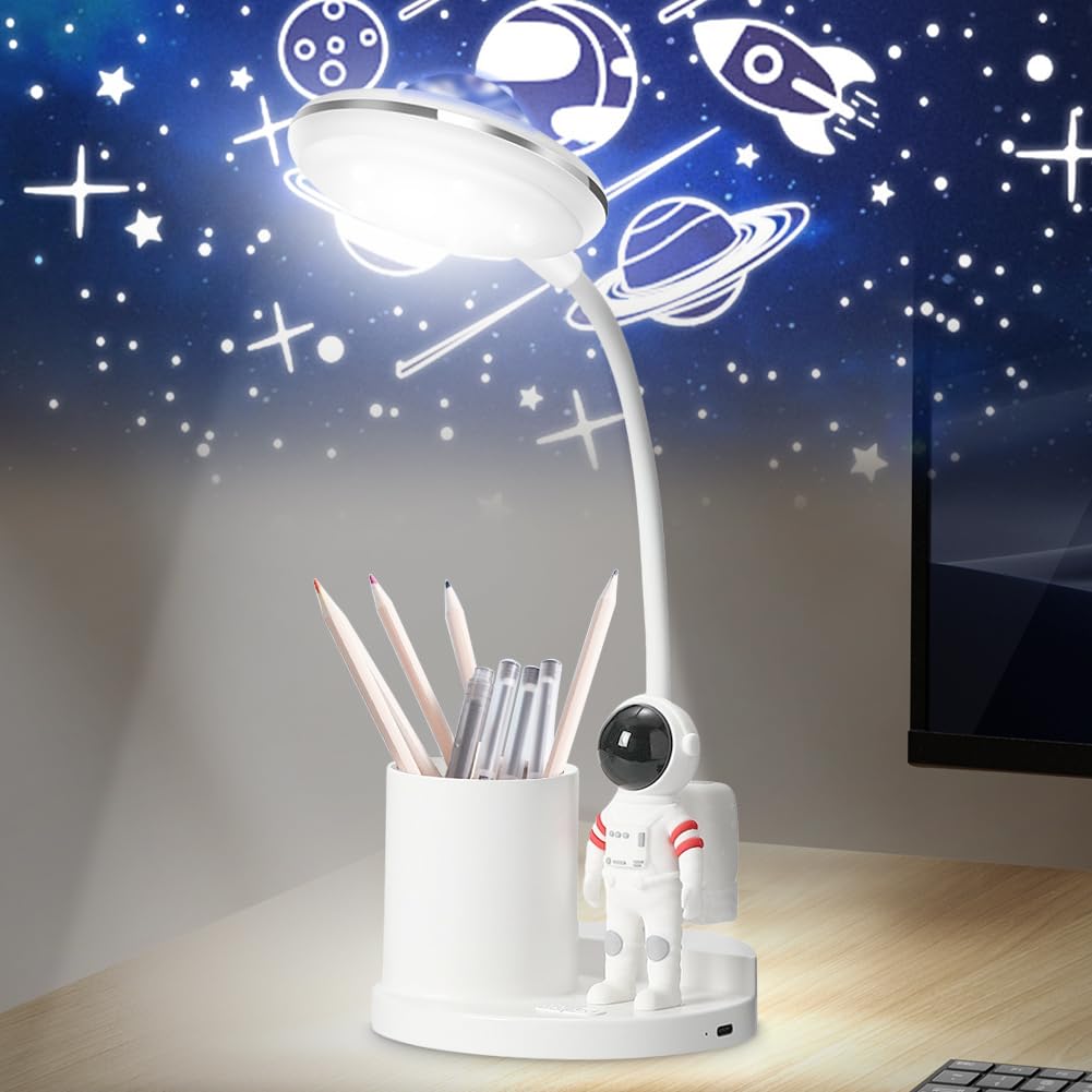 Lámpara de escritorio LED para niños, lámpara de mesa portátil astronauta LED, lámpara de mesa LED, proyector de cielo estrellado, lámpara de noche LED, lámpara de escritorio proyector, regulable,