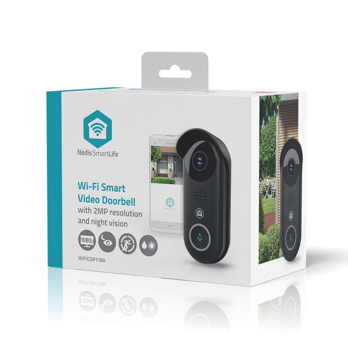 Nedis WIFICDP11BK | Timbre Inteligente con cámara Wi-Fi | 1080p Full HD | Visión Nocturna | Detección de Movimiento | Audio bidireccional | Almacenamiento microSD y Nube | Negro