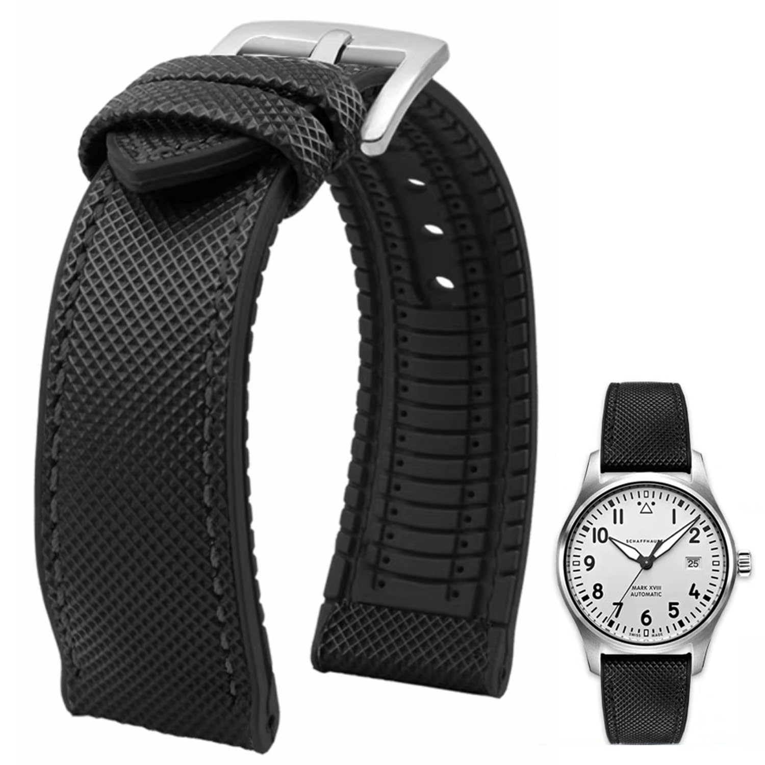 FKM Caucho Nylon Reloj Correa 20mm 21mm 22mm 23mm 24mm Fluorubber Impermeable Suave Transpirable Durable FKM Caucho Reloj Correa Universal de Recambio para Hombres Mujeres