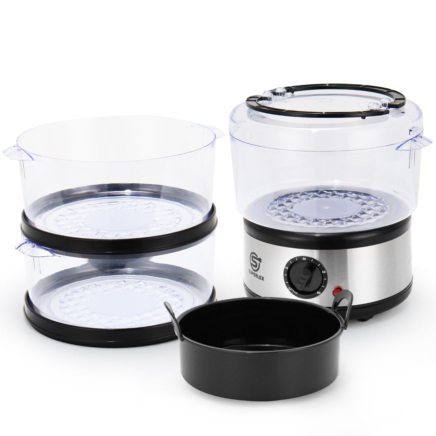 Elektrische Dampfgarer 7,5L mit 3 Behältern, 60 Min Timer, BPA-frei, spülmaschinengeeignet