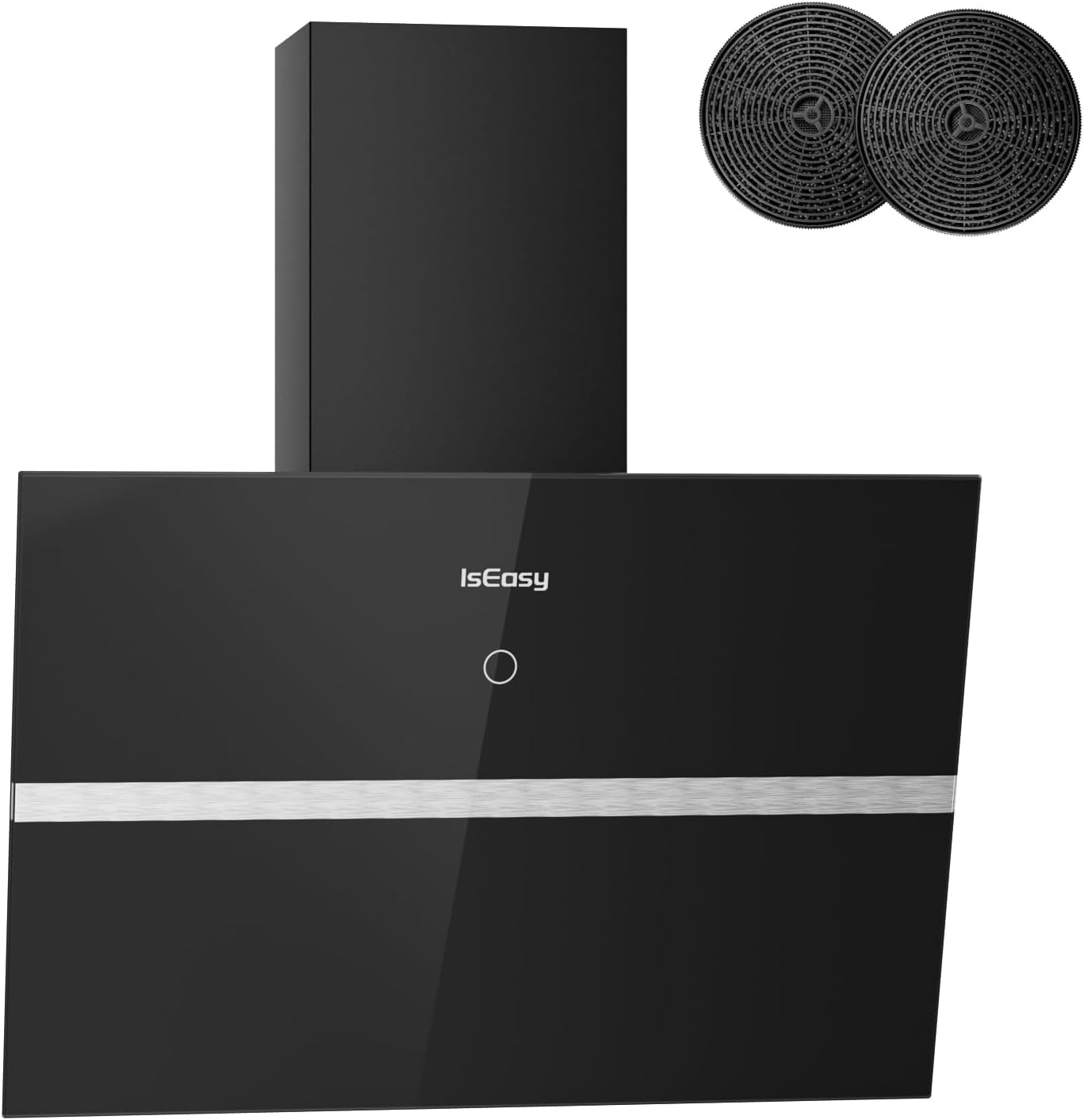 Okap 60 cm, IsEasy Okap kuchenny ścienny 60 cm, tryb obiegu i wywiewu powietrza, wydajność ssąca 578 m³/h, 4 stopnie prędkości, opóźnienie wyłączenia 1–9 min, funkcja pamięci, 58 dB, czarny, A++