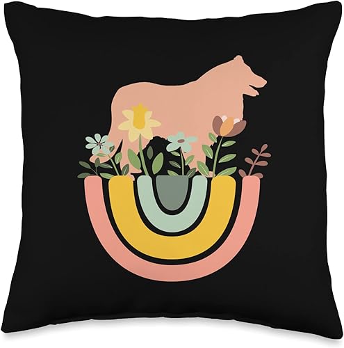 Border Collie for Men Women Boys Girls by RJ Border Collie Dog-Mom Dad Pet Cute Rainbow Boho Pink Throw Pillow, 16x16, Multicolor