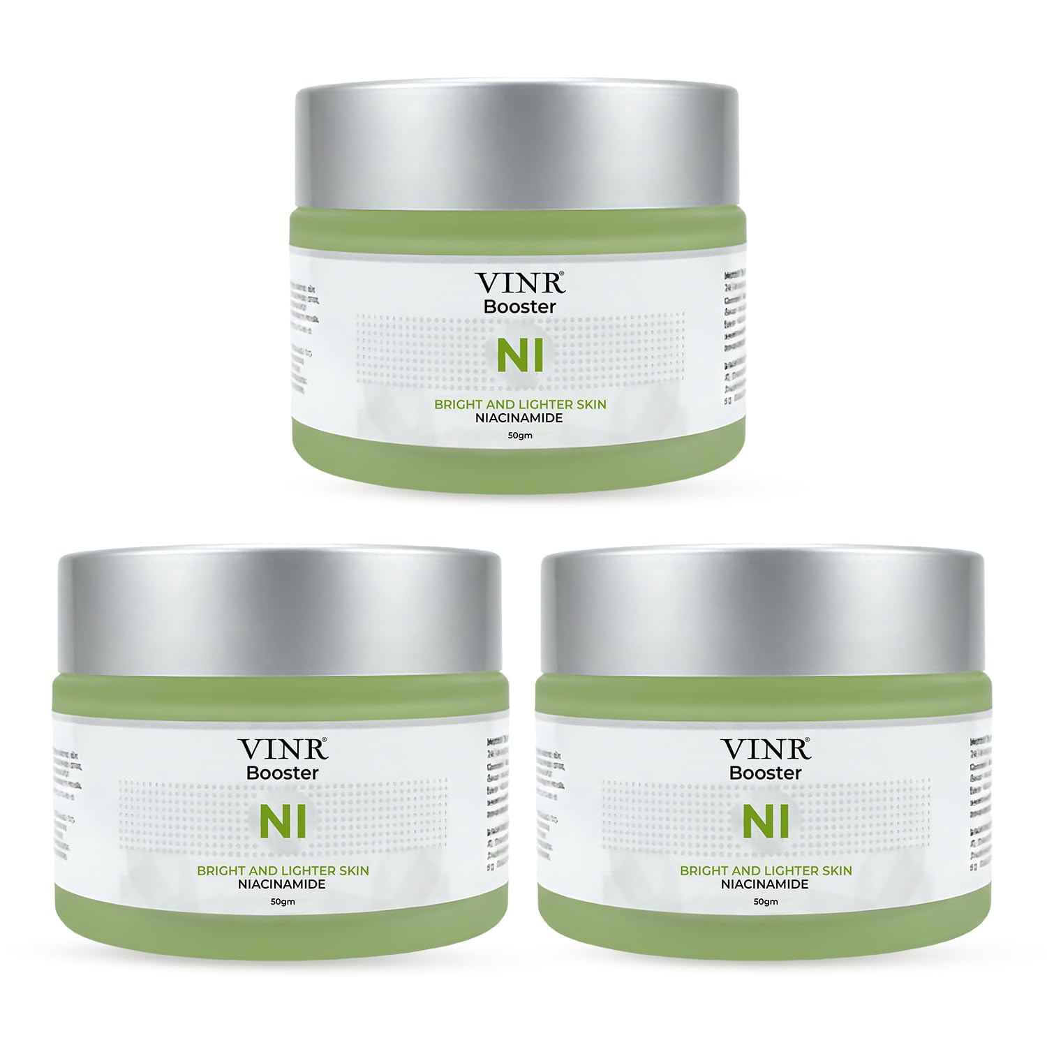 Click to enlarge VINR 10% Niacinamide Booster Brightening and Lightening Moisturizer Cream | Infused With Vitis Vinifera | Oil-Free Hydration for Bright & Clear Skin | Dermat-Tested, Vegan– 50 g (Pack of 3)