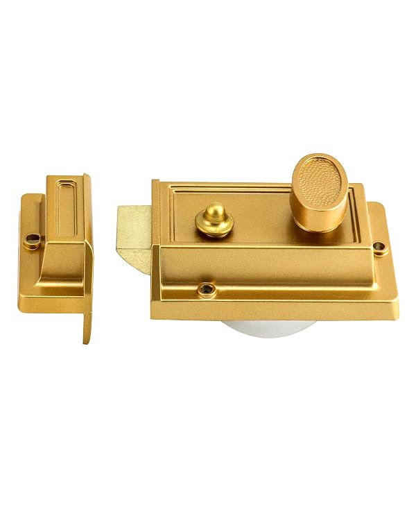 QWORK Night Latch Deadbolt Rim Lock with Key Gold Finish Antique Style Lock with Front Door Key by QWORK - Used condition - Image 7