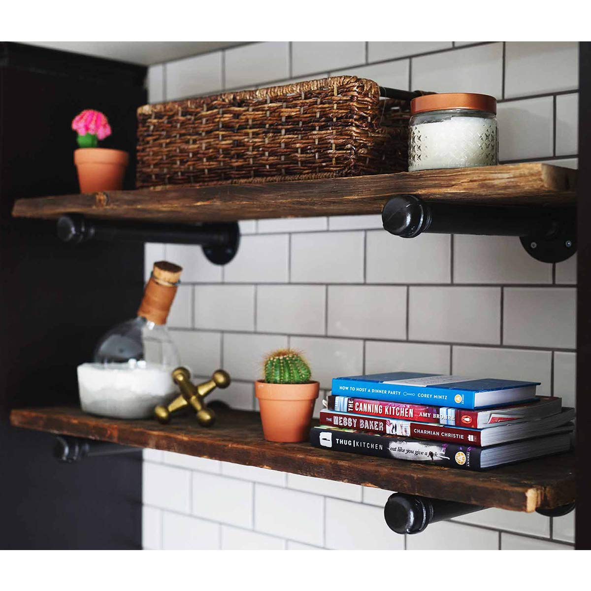 Pipe Shelf Brackets 12 Inch, Industrial Black Metal Wall Pipe Floating