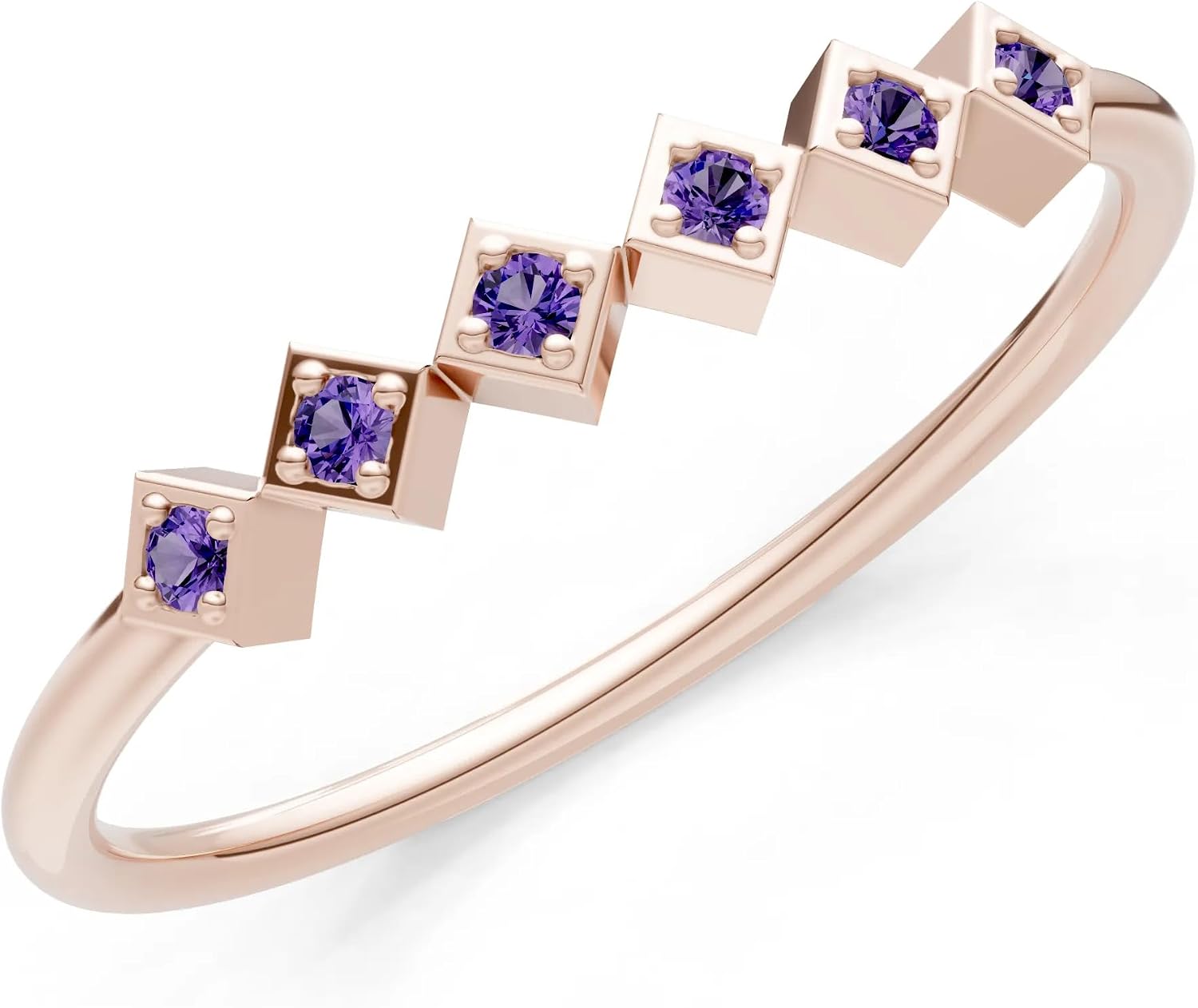 PEORA Round Cut Amethyst Stackable Band Available in Solid 10K, 14K or 18K Ring – White, Yellow or Rose Gold
