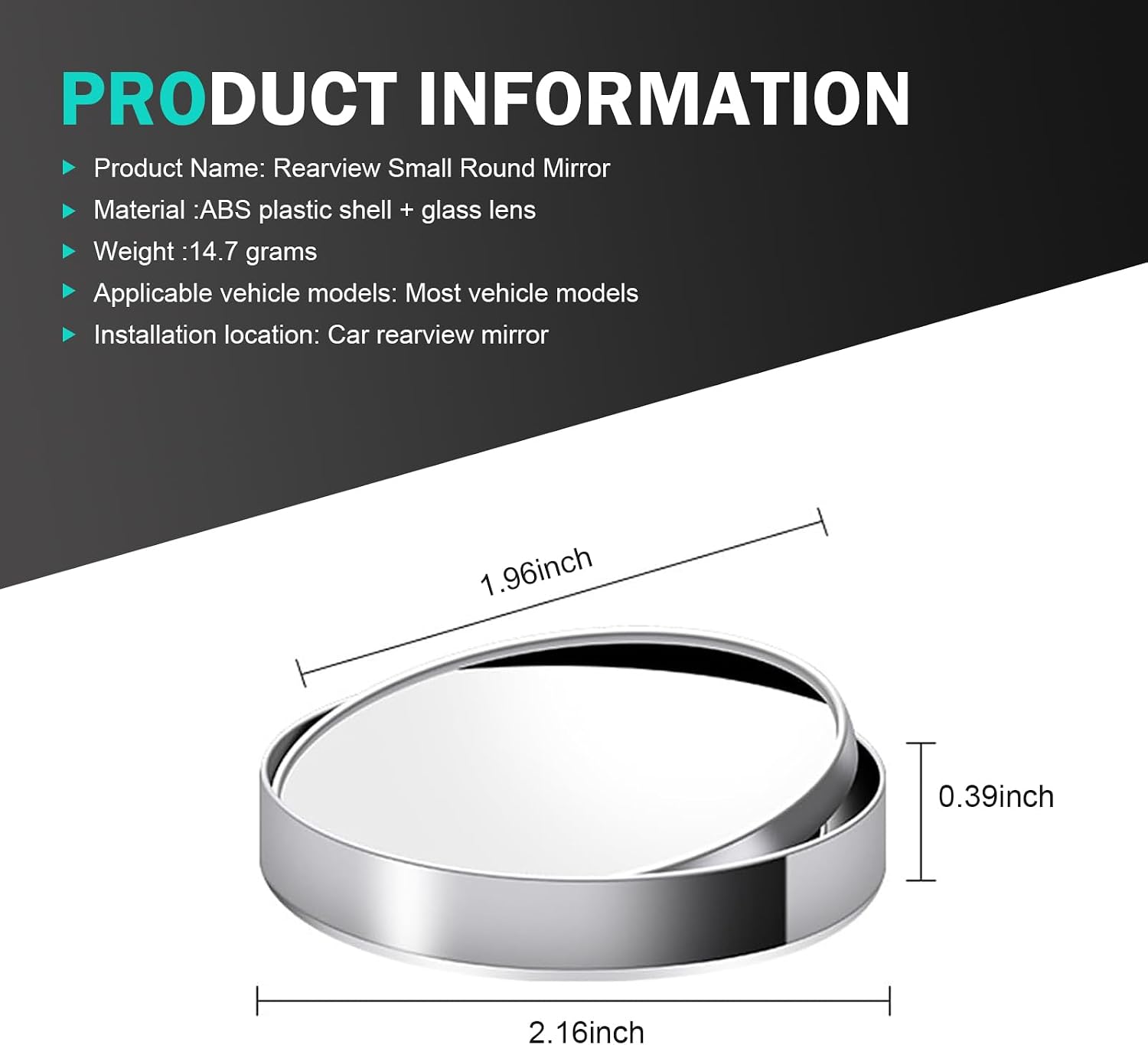 Blind Spot Mirror, Round HD Frameless Convex Mirror, Self Adhesive Adjustable Reversing Assist Mirror, for Most Cars Trucks SUVs Driving Accessories (Black)