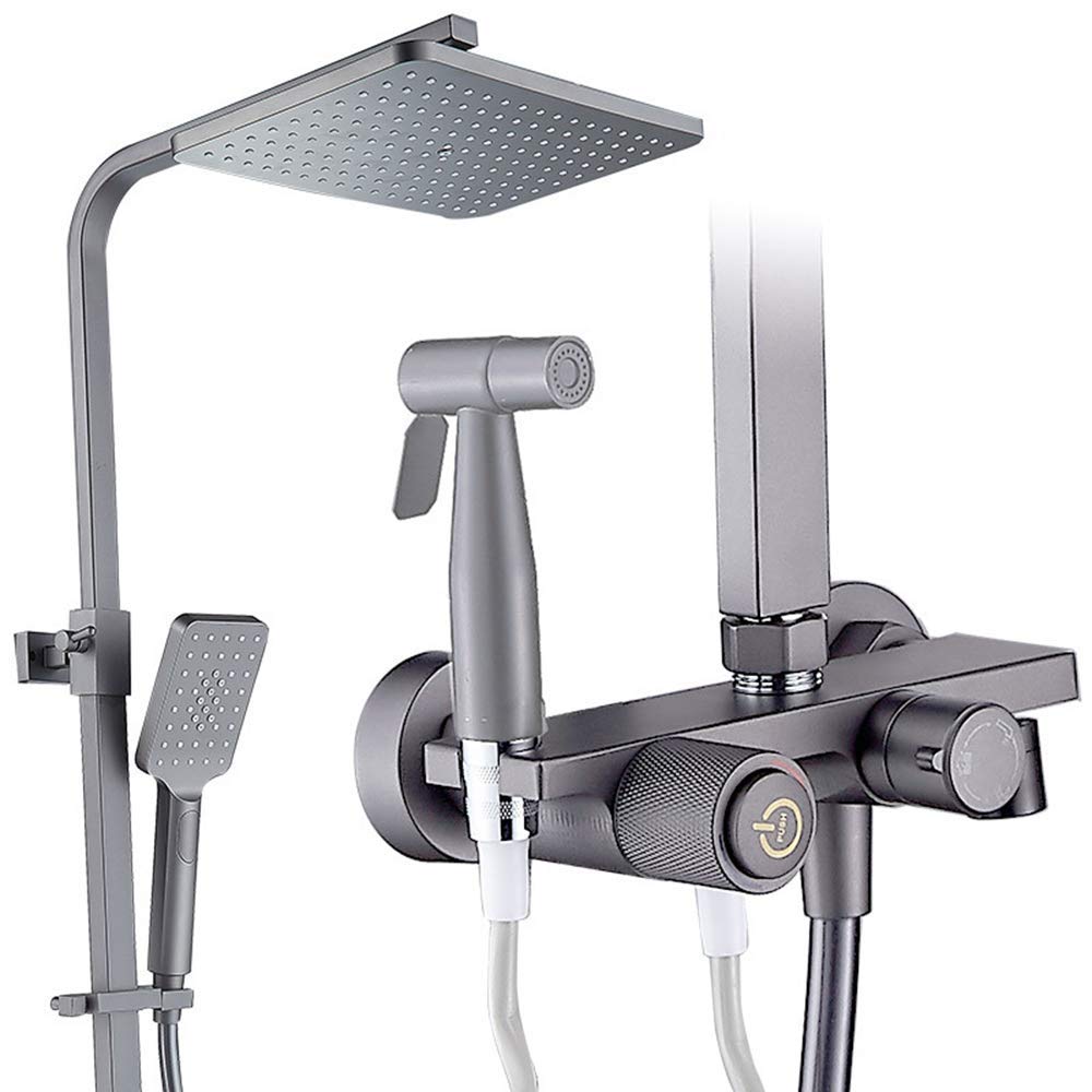 Ensemble de douche gris foncé avec mitigeur effet pluie pour salle de bain