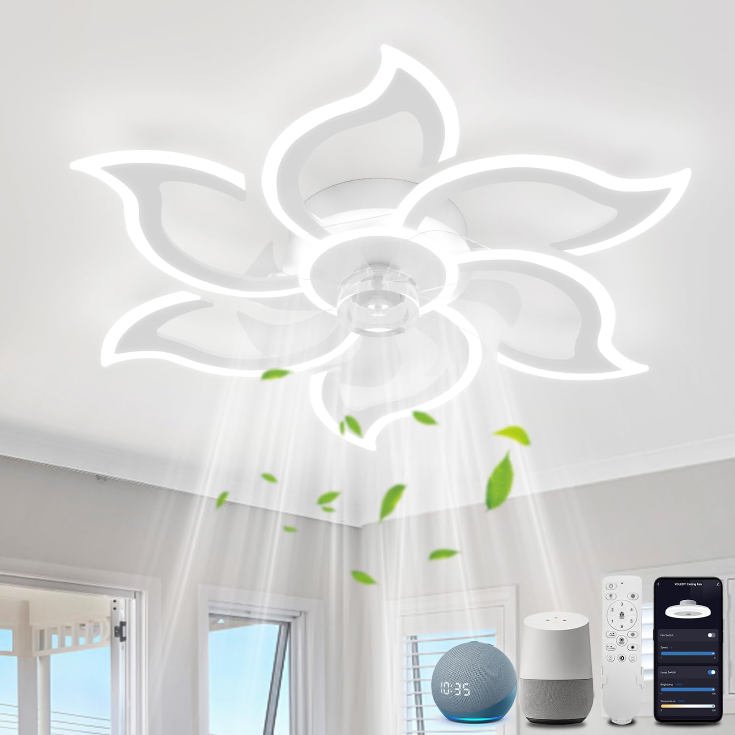 Smart Lampara Ventilador Techo Dormitorio, 88cm Ventilador Techo con Luz y Mando Compatible con Alexa y Google Home, Plafon Led Techo Ventilador Silencioso, Modo Verano/Invierno, Blanco