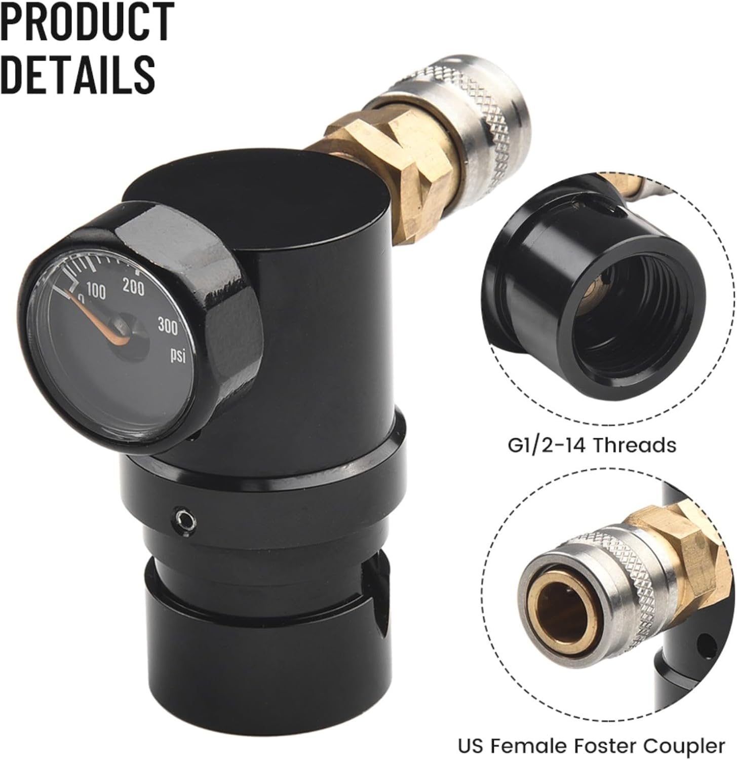 Super Fast Refresh Pressure Regulator, MR GEN2 Regulator With Foster Coupler & Remote Hose,Output 20Psi To 200Psi High Pressure(2# Regulator with black hose)