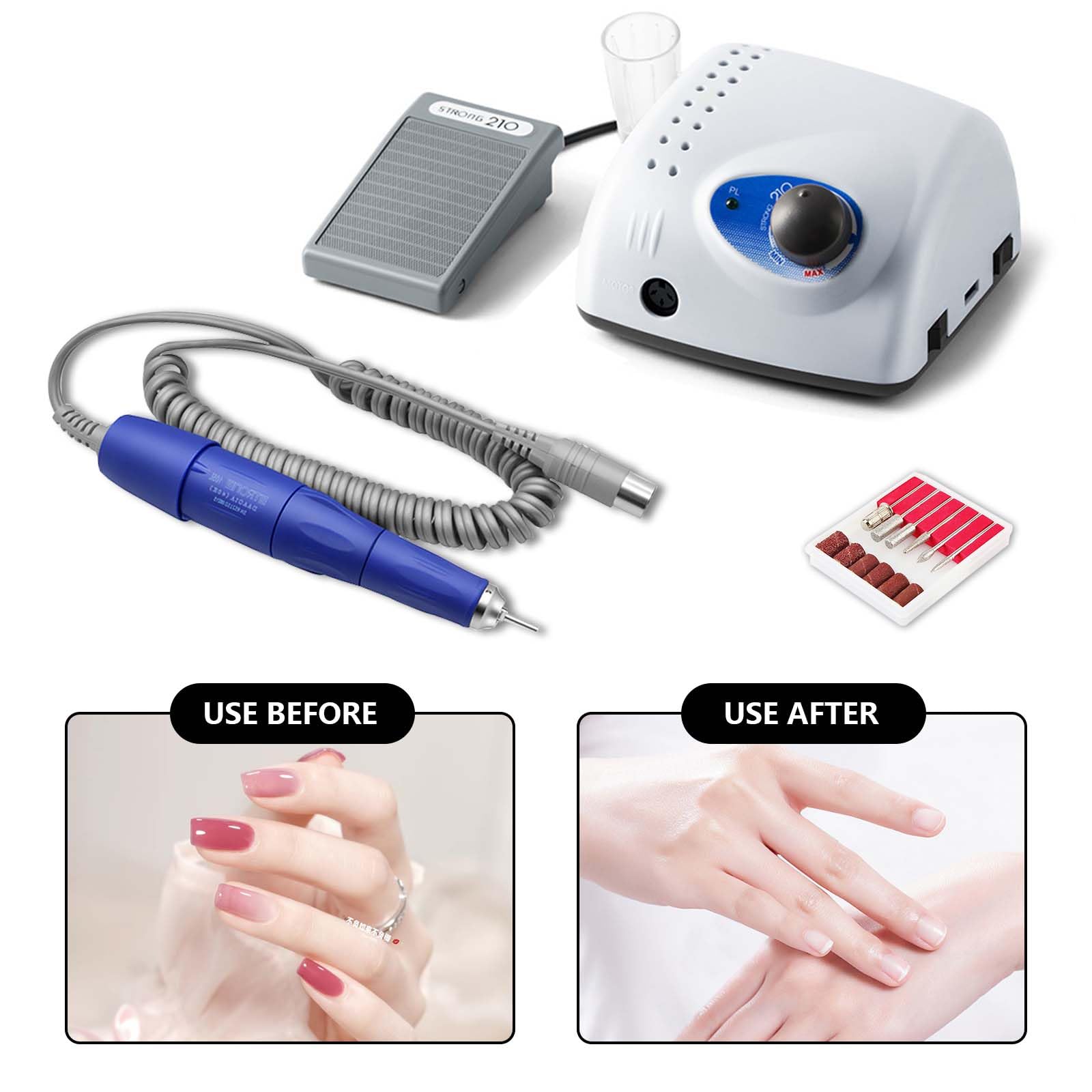 Cortador De UñAs EléCtrico, MáQuina EléCtrica De Manicura De UñAs Broca De Lima De UñAs De 2,35 Mm Con Seis Estilos De Cabezales De Pulido, Incluido Un Taladro De UñAs Profesional De 40000 Rpm