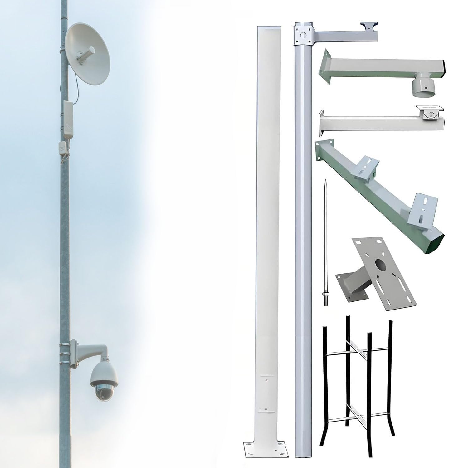 Genérico Sistema de Montaje de Poste para cámara de Seguridad Exterior con Soporte de Pared de Acero galvanizado, Soportes de Montaje universales con Patas extraíbles y diseño de 3 Secciones para una