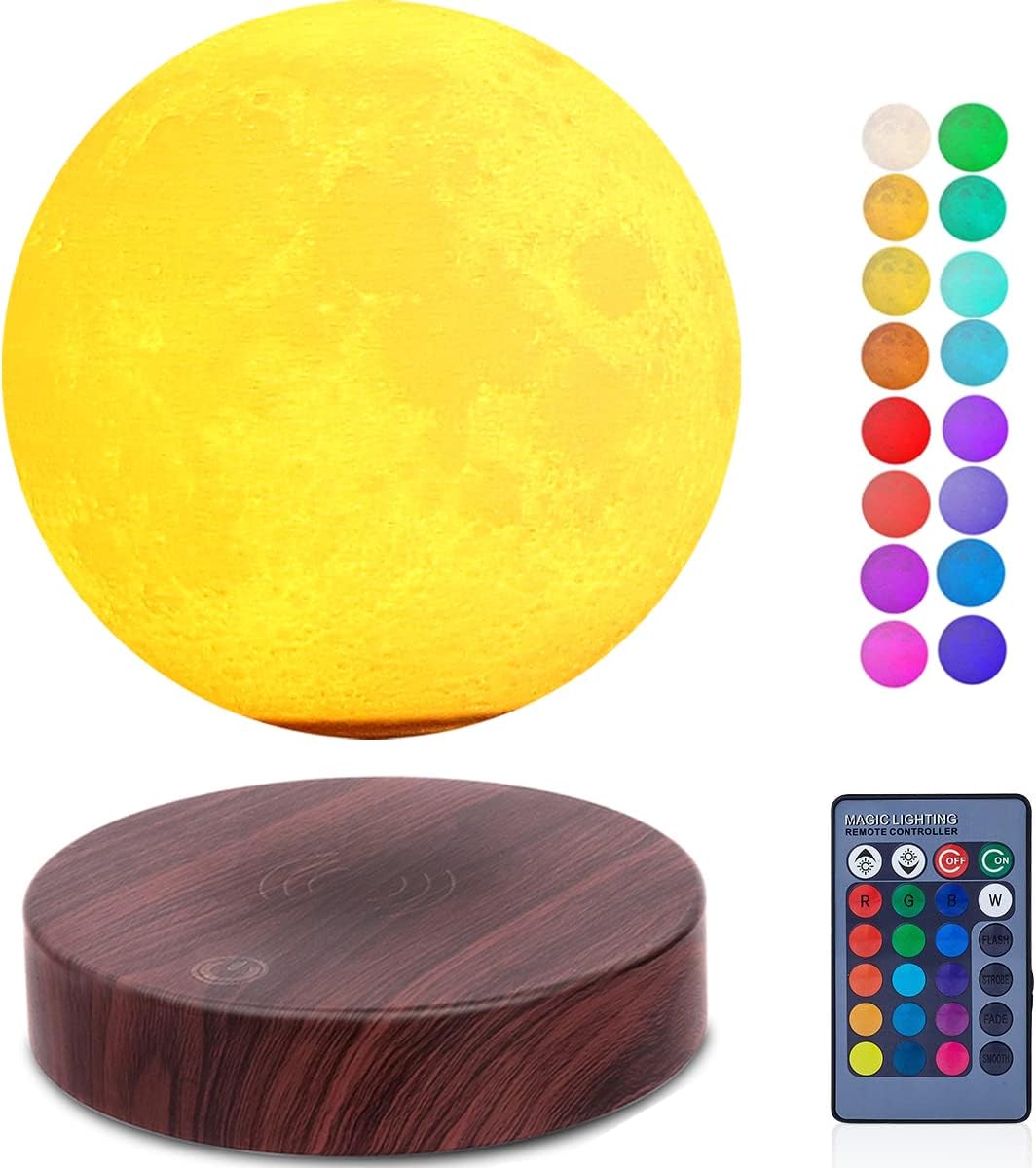Floating Moon Lamp 16 Colors Moon Light Levitating Rotating LED Moon Lamps Magnetic Levitation 3D Printing Moon Night Lights Christmas Gifts Desk Decorative Lamp