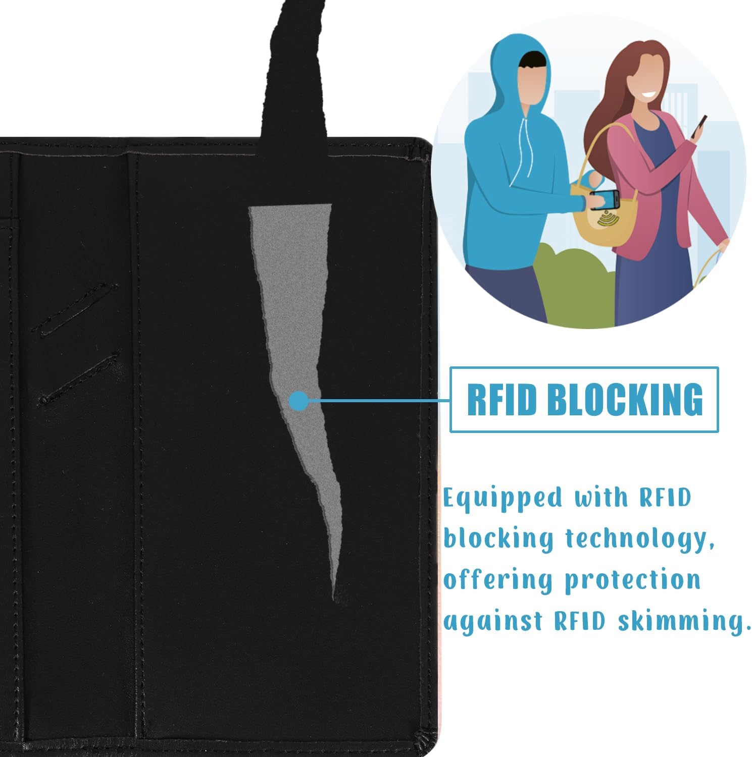 Sanlykate Checkbook Cover - RFID Blocking PU Leather Case for Duplicate Checks, Men & Women, with Pen Holder & Free Divider, Cartoon Dogs - Image 5