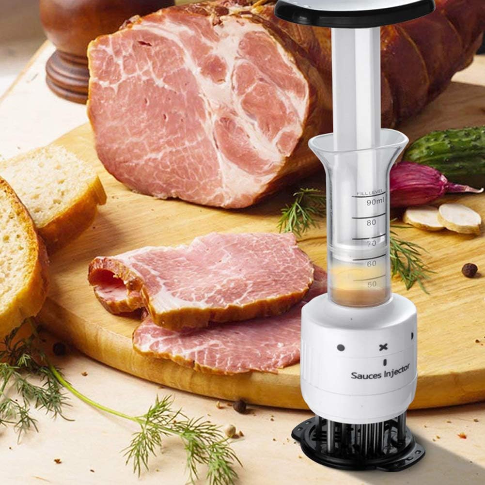 2 in 1 Professional Meat Tenderizer Injector Tool,Steak Marinade Seasoning Sauce Injector with Ultra Acute Needle Blades for Beef Chicken Veal Pork
