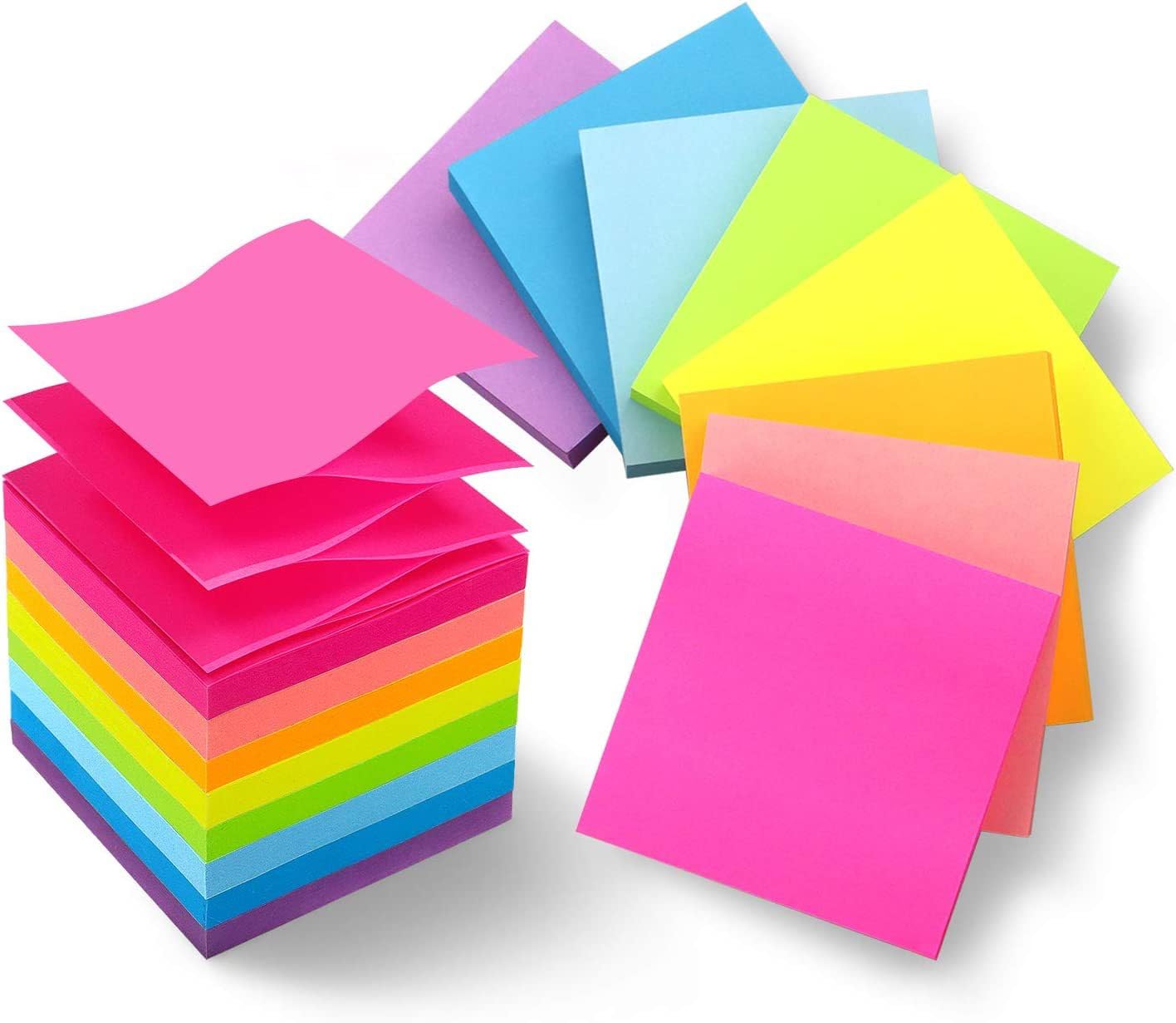 3x3 Pop Up Sticky Notes, Bright Colors Self-Stick Notes Pads, Easy to Post for Home, Office, Schooling, 8 Pads/Pack, 82 Sheets/pad