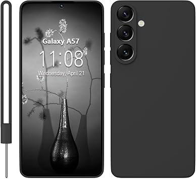 KPPIT Silikon Hülle für Samsung Galaxy A57 5G Hülle mit Microfiber[Handyhülle mit Lanyard] Ultra Dünn Kratzfeste Rundumschutz Schutzhülle Cover für Samsung Galaxy A57 CaseSchwarz